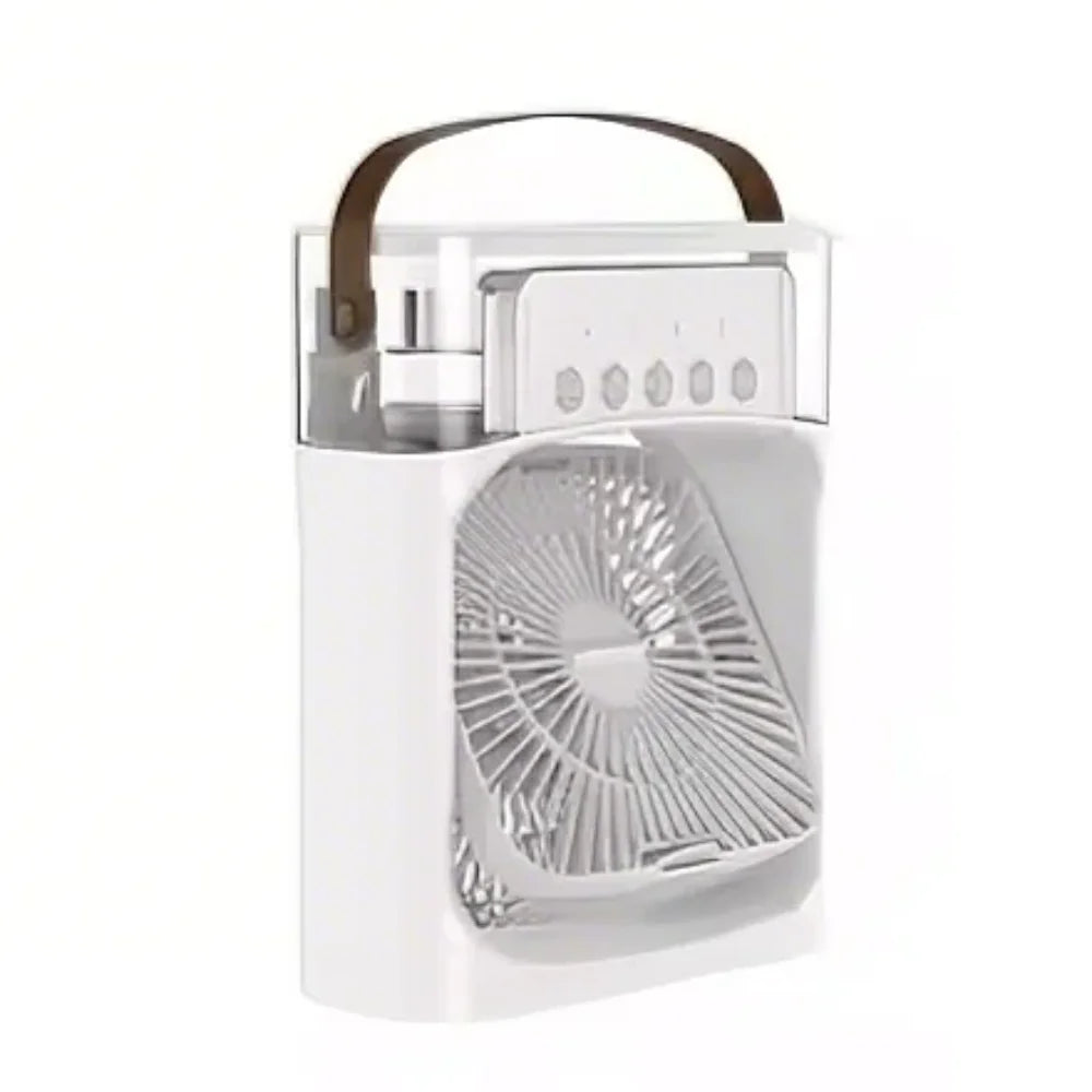 Tragbarer Ventilator für den Haushalt, drei in einem kleinen Luftkühlventilator, LED-Nachtlicht, 5-Loch-Luftbefeuchter, 1-Stunden-Timer