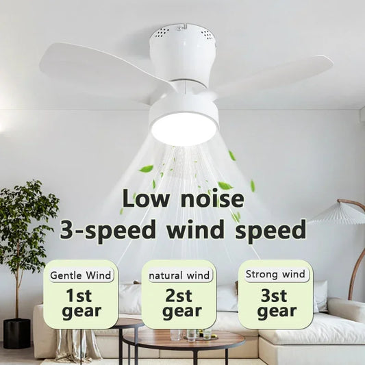 62cm Embedded Ceiling Fan with Remote Control and Light, 24W, Small Silent Fan Suitable for Bedrooms, Dining Rooms, Kitchens